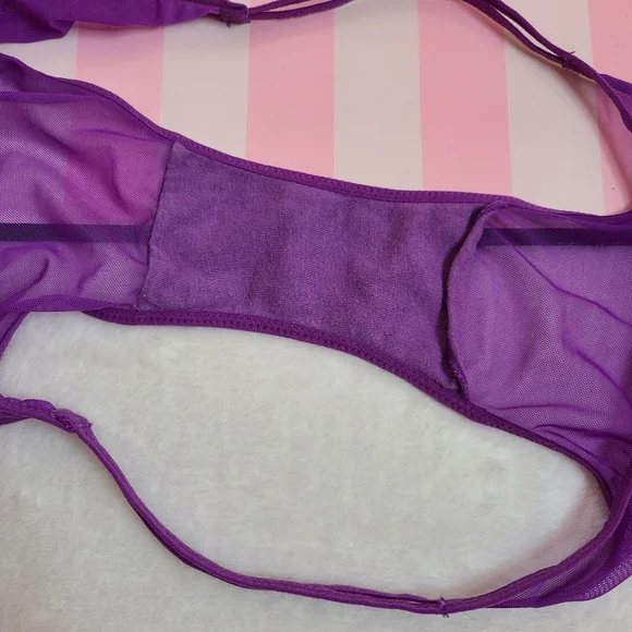 Rare VTG VS Very Sexy Double Strap Mesh String Bikini Panty Size M Purple - Picture 4 of 6